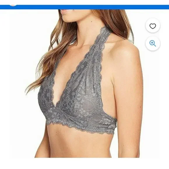 Free People Womens Gray Galloon Lace Halter Bra size medium - Picture 1 of 6